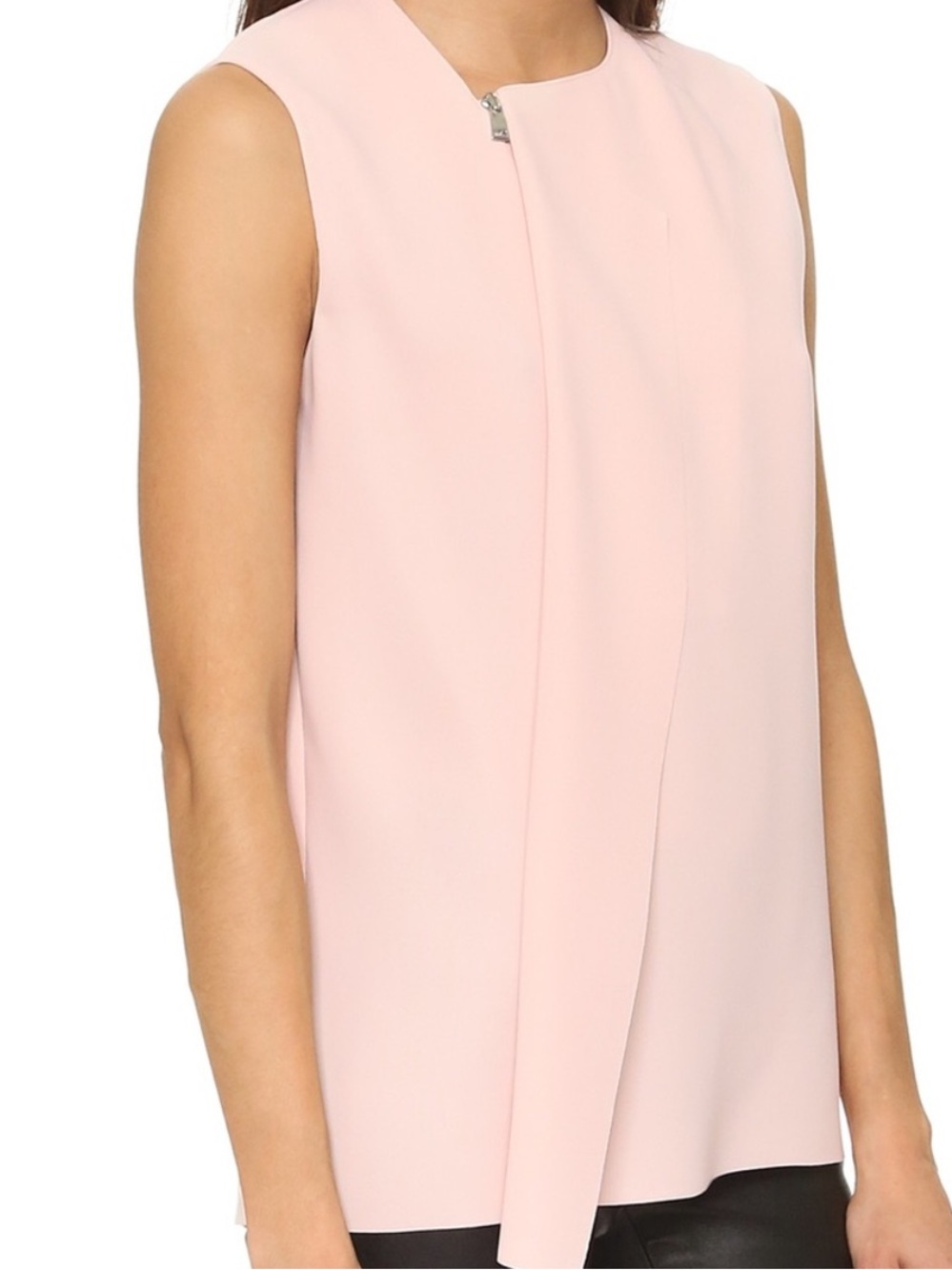 VINCE DRAPE LASER CUT ZIP SLEEVELESS BLOUSE SIZE M in BUFF
